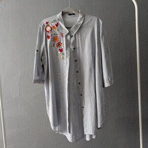 Women's Cirana Striped Tunic Shirt with Vibrant Floral Embroidery - Sz XL
